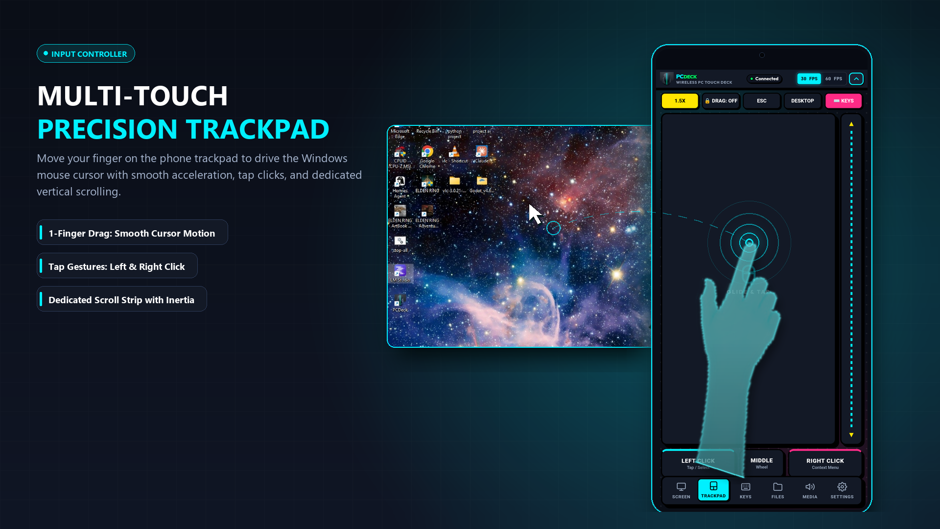Use phone as trackpad and wireless mouse with gestures and left/right click